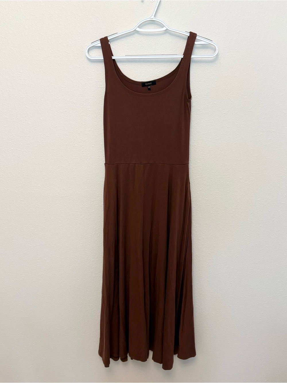 Quince Tencel Jersey Fit & Flare Midi Dress Pockets Sleeveless Brown Size XS
